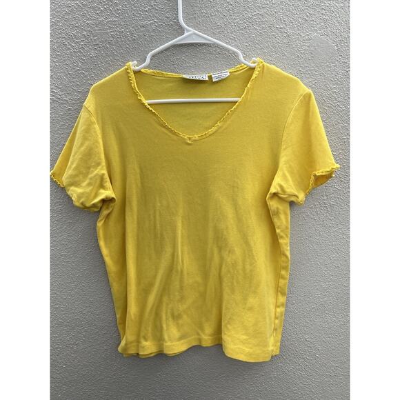 Basic Editions Womens Shirt Size Medium Yellow Solid Short Sleeve V-Neck - Picture 1 of 10